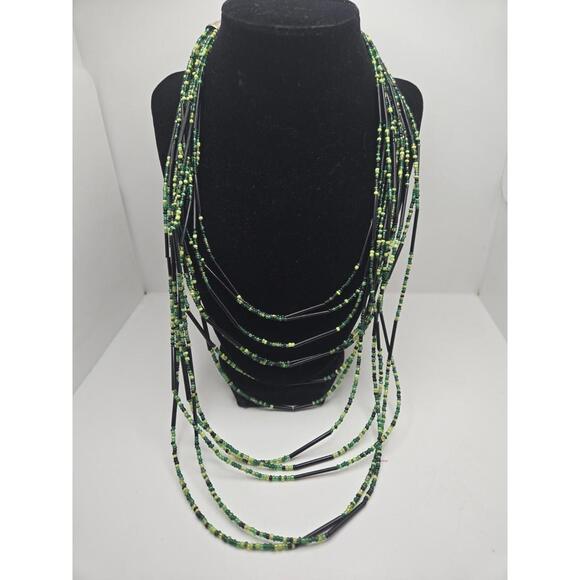 Green Seed Bead  Multistrand Graduated Necklace - Picture 1 of 8
